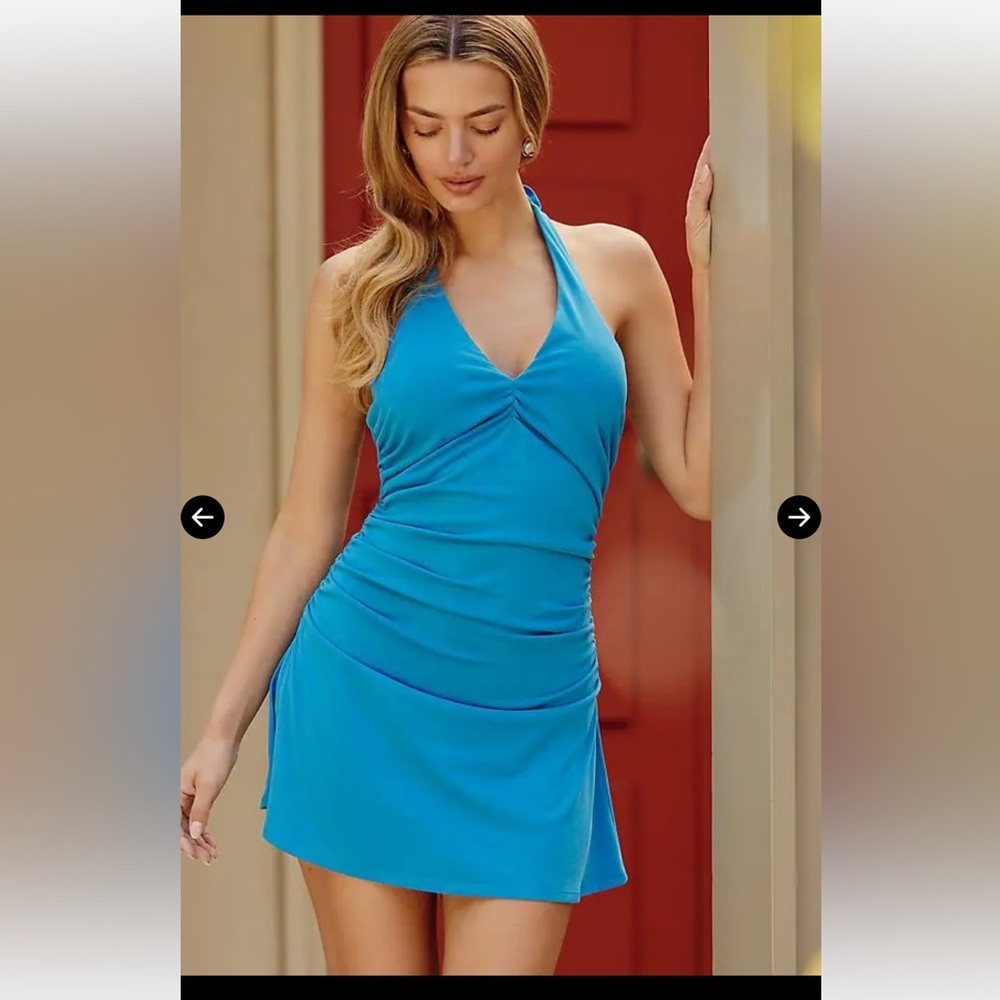 NWT Anthropologie The Ariana Halter Mini Dress - Blue Sz Medium